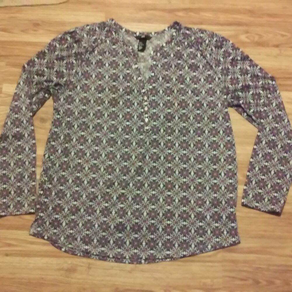 H & M Women's Top Black White and Purple Sz M
